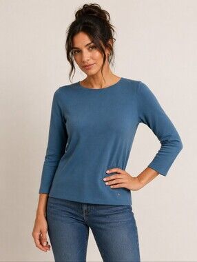 BRAX Blue Wool Blend Textured Sweater Size 38 M Pullover 3/4 Sleeve